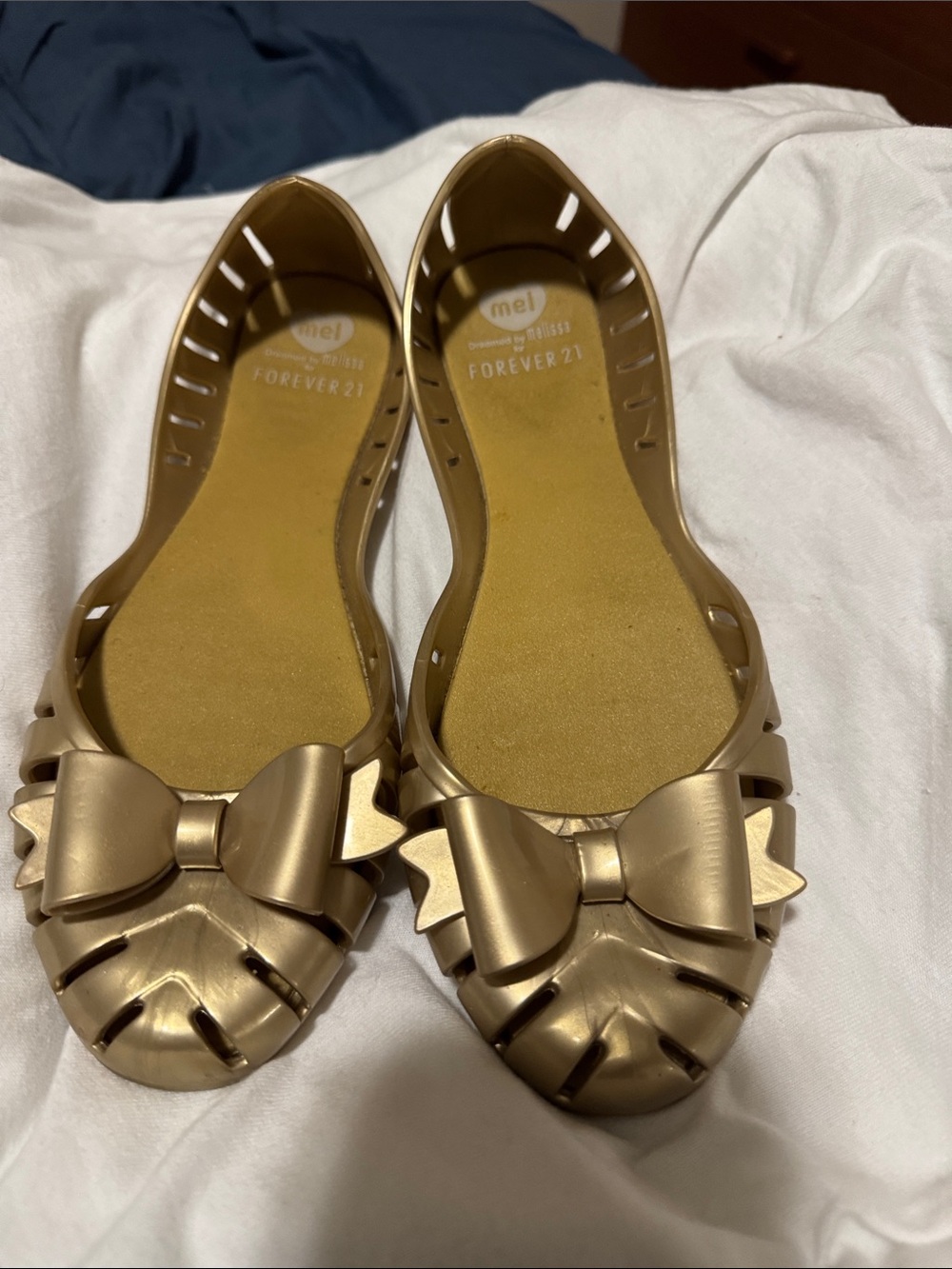 Mel by Melissa x Forever 21 Metallic Gold Bow Jelly Flats